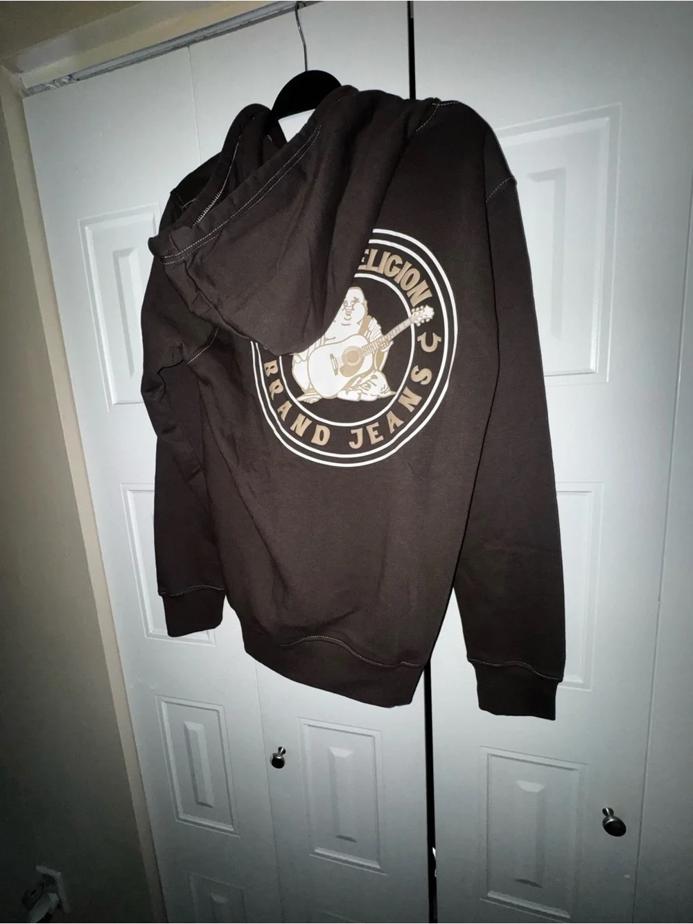 True Religion Dark Brown Men's Zip-Up Hoodie with White Logo